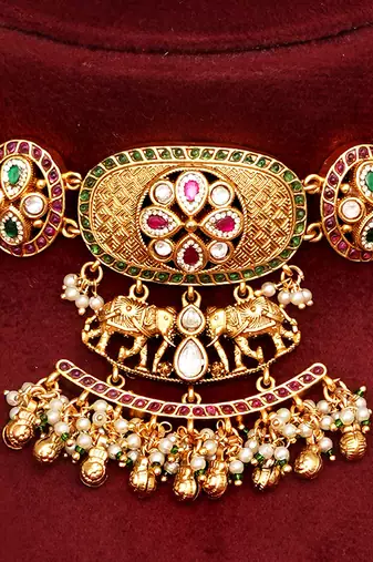 Gold plated multicolor ethnic choker necklace set