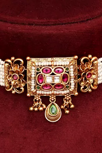 Gold plated multicolor heritage choker necklace set