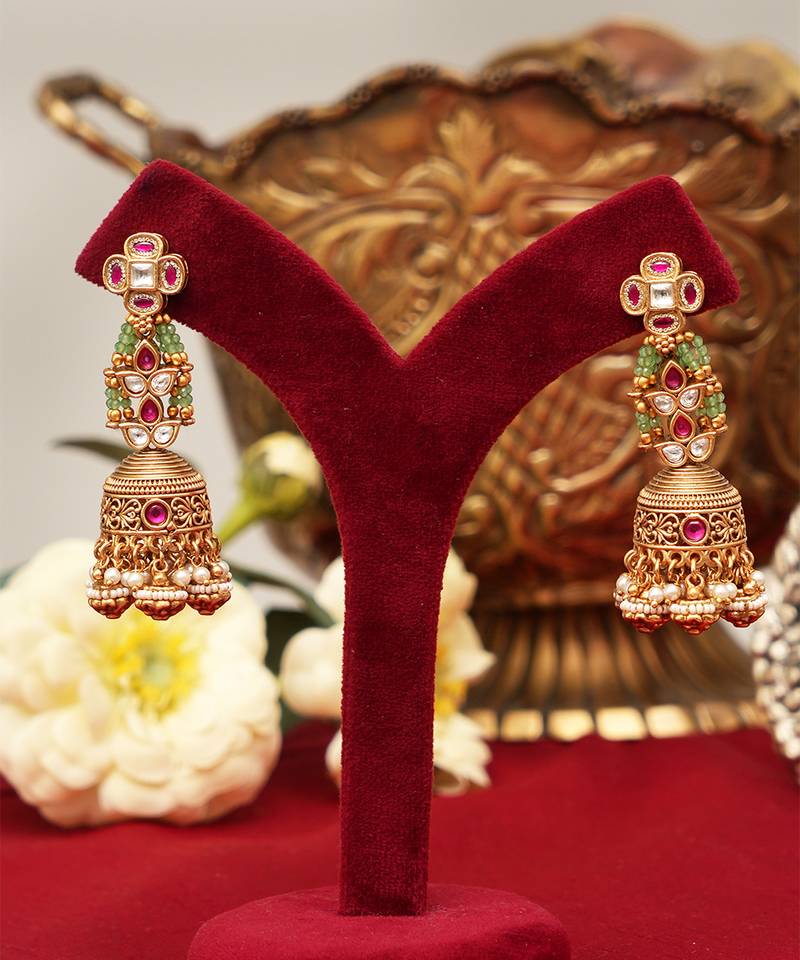 Gold plated kundan polki double layered necklace set