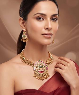 Gold plated multicolor stones royal necklace set 1