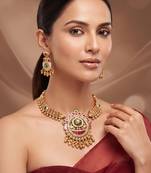 Gold plated multicolor stones royal necklace set