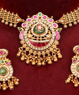 Gold plated multicolor stones royal necklace set 2