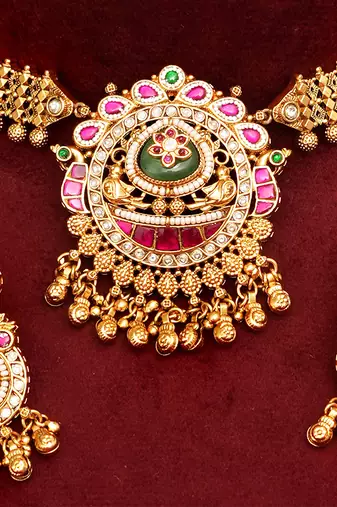Gold plated multicolor stones royal necklace set