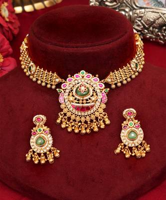 Gold plated multicolor stones royal necklace set 3