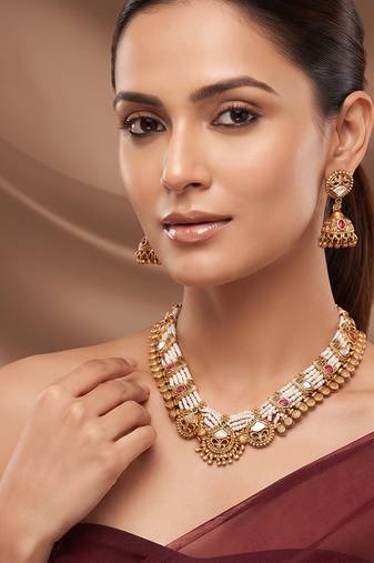 Gold plated multicolor stones heritage necklace set
