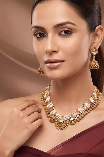 Gold plated multicolor stones heritage necklace set