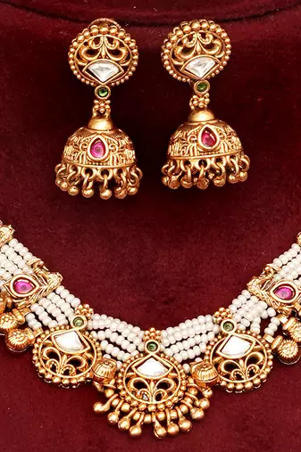Gold plated multicolor stones heritage necklace set