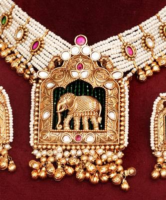 Gold plated elephant pendant choker necklace set 3
