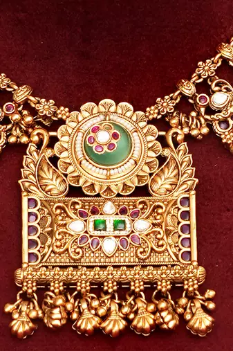 Gold plated green stones royal choker necklace set