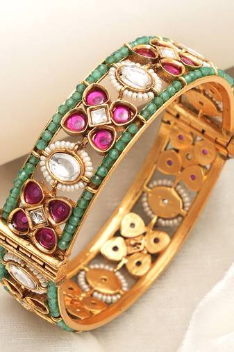 Gold plated multicolor beaded heritage bangles set