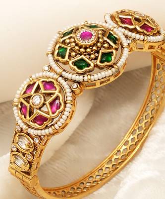 Gold plated multicolor royal kundan bangles set 1