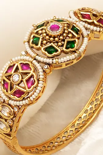 Gold plated multicolor royal kundan bangles set