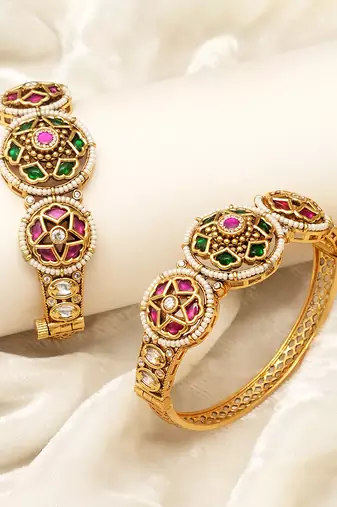 Gold plated multicolor royal kundan bangles set