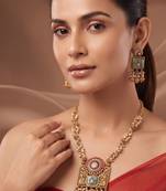 Gold plated mint green stone necklace set
