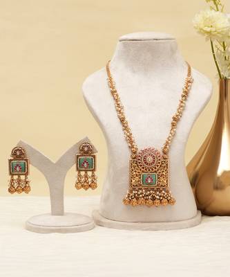 Gold plated mint green stone necklace set 2