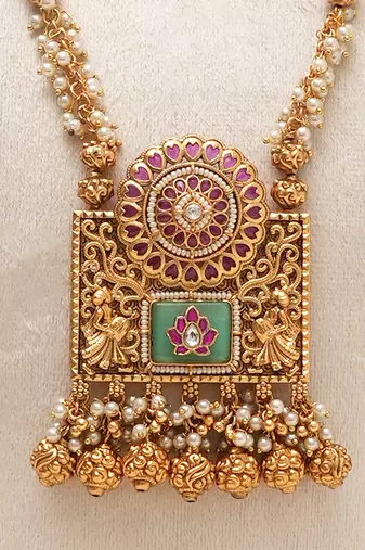 Gold plated mint green stone necklace set