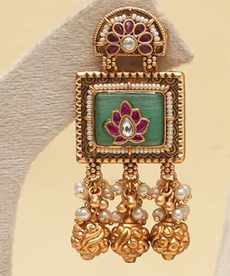Gold plated mint green stone necklace set 4