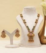 Antique gold plated multicolor royal long necklace set