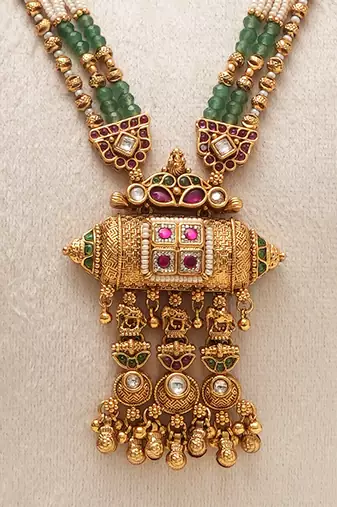Antique gold plated multicolor royal long necklace set