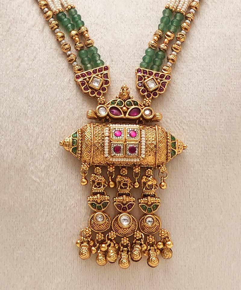 Antique gold plated multicolor royal long necklace set