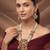 Gold plated green stones heritage long necklace set