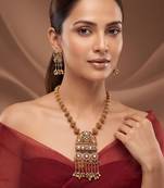 Antique gold plated long haar kundan necklace set