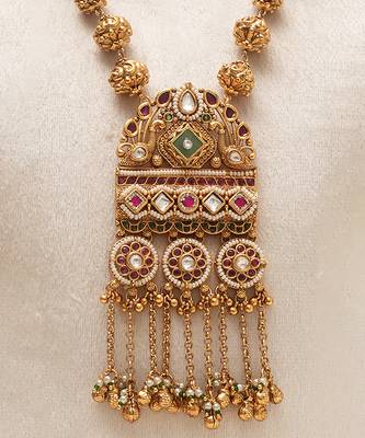 Antique gold plated long haar kundan necklace set 3