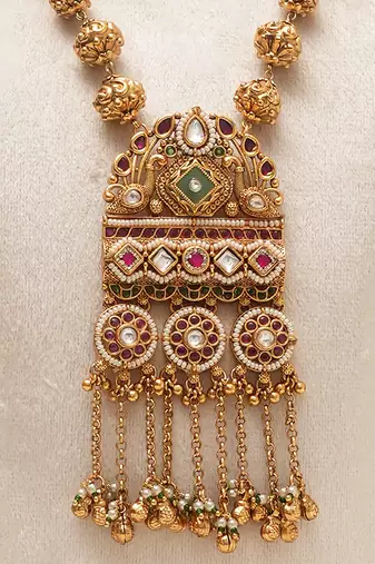 Antique gold plated long haar kundan necklace set