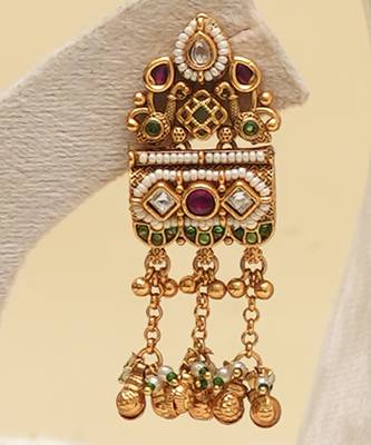 Antique gold plated long haar kundan necklace set 4