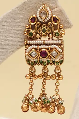 Antique gold plated long haar kundan necklace set