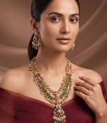 Gold plated green stones multi layered necklace set