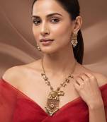 Gold plated royal elephant pendant necklace set