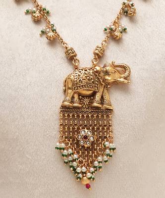 Gold plated royal elephant pendant necklace set 3