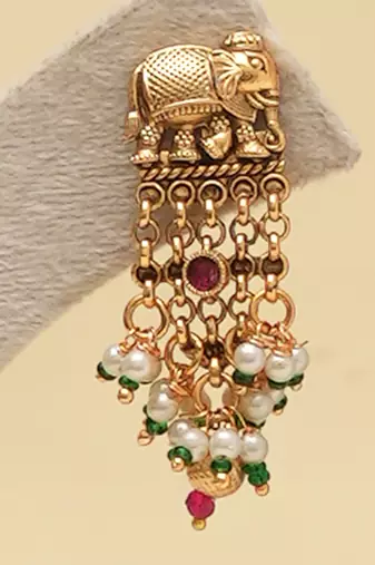 Gold plated royal elephant pendant necklace set