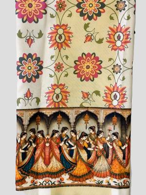 cream digital ajrakh print rayon navratri lehenga choli  5