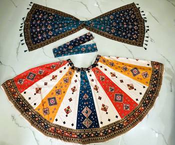 multicolor ajrakh print rayon navratri lehenga choli with dupatta 5