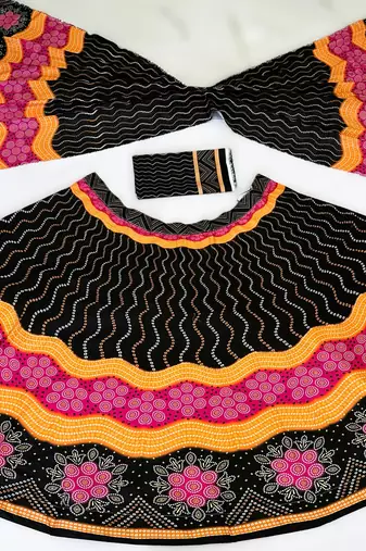 Navratri Ajrakh Print Rayon Lehenga Choli & Blouse With Dupatta
