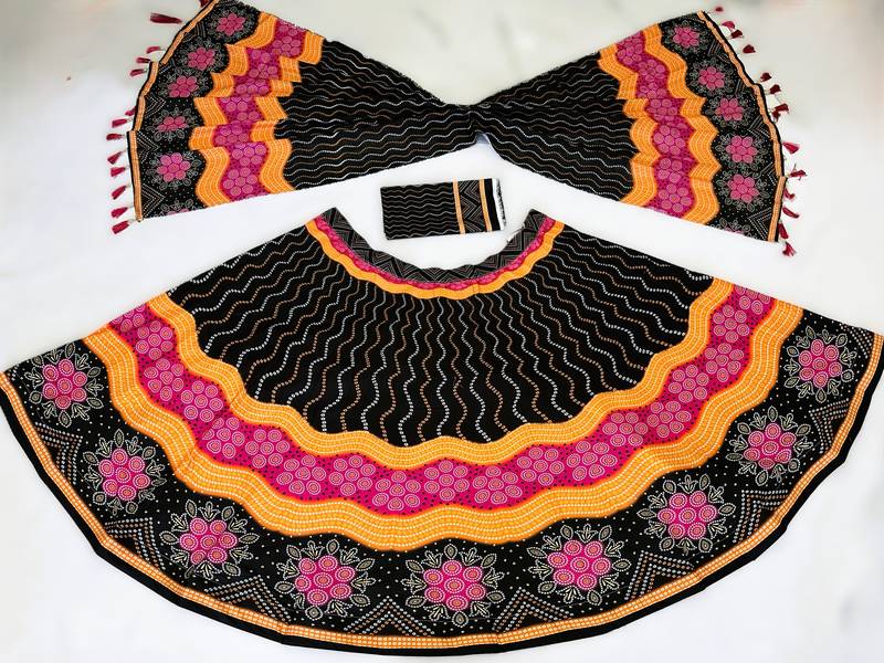 black rayon navratri lehenga set with printed work