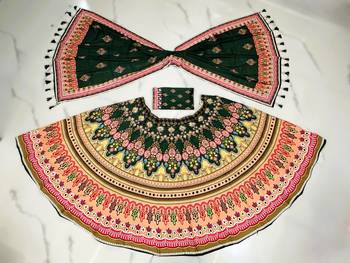 green digital print cotton navratri lehenga with dupatta 5