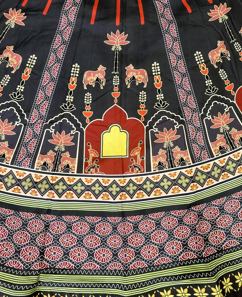 black printed rayon navratri lehenga with dupatta