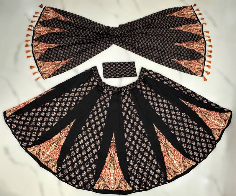 black rayon navratri lehenga choli with dupatta