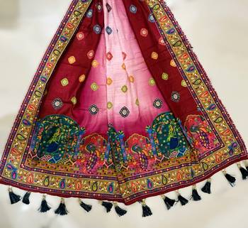 pink white digital print cotton navratri lehenga set 4