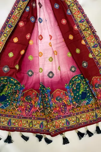 Navratri Ajrakh Print Rayon Lehenga Choli & Blouse With Dupatta