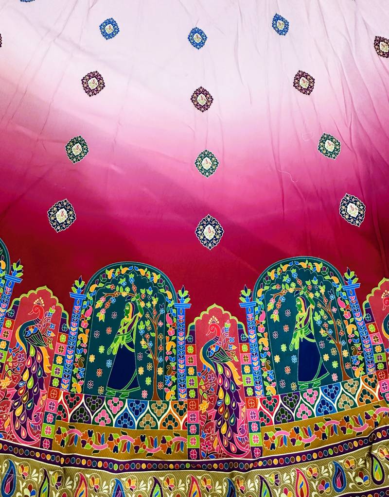 pink white digital print cotton navratri lehenga set