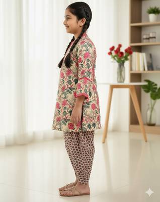 Pink floral kurta set 2