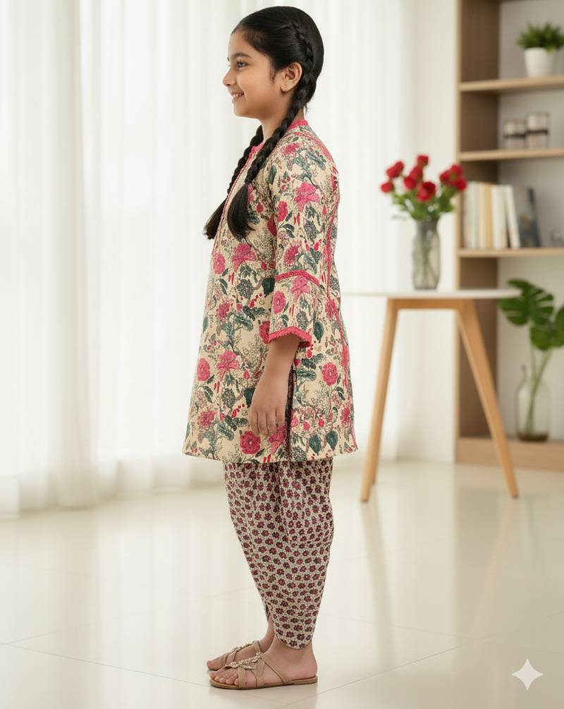 Pink floral kurta set