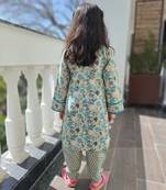 Teal blue floral kurta set