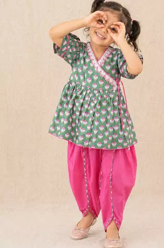 Lotus angrakha kurti set