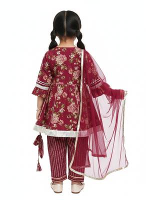 Girls maroon floral kurta set 2