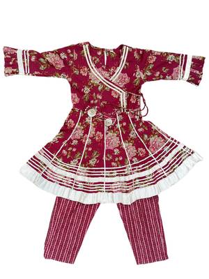 Girls maroon floral kurta set 3